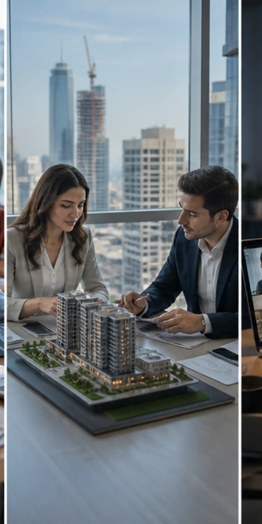 Real estate client discussion with architectural model
